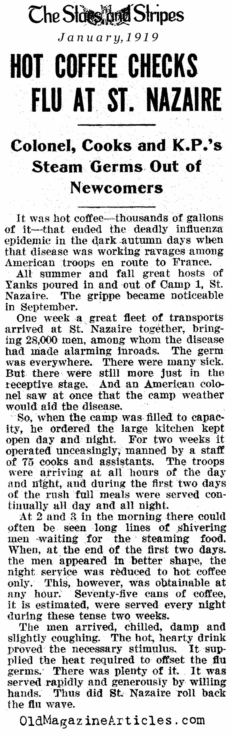 A Starbucks Cure for the 1918 Influenza  (The Stars and Stripes, 1919)